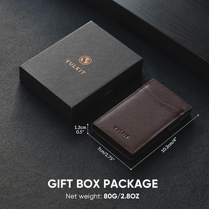 VULKIT Men's Slim Wallet Pop Up Card Holder RFID Blocking Metal Wallet Minimalist Design Holds Up to 11 Cards, Nappa Leather