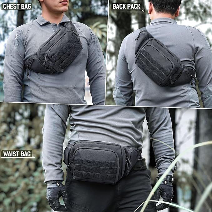 Tactical Fanny Pack for Men & Women, Concealed Carry Fanny Pack for Men, Adjustable Waist Bag, Compact Travel Belt Bag, CCW Fanny Pack with U.S Flag Patch