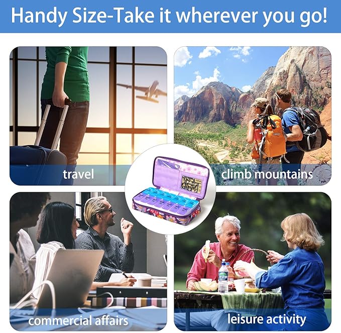 Weekly Pill Organizer 2 Times a Day, Zumd Pill Box 7 Day with Cute Quilted Fabric Zipper Case, Travel Pill Case Am Pm for Vitamin Medicine Organizer