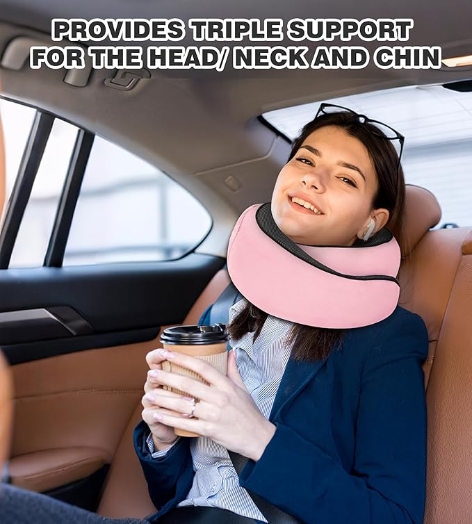 Travel Neck Pillow, Newly Upgraded Hooded Neck Pillow ,100% Pure Memory Foam Travel Pillow for Flight Headrest Sleep,Windproof and heat preservation,Suitable for use in Outdoor/ Plane/Car/Office