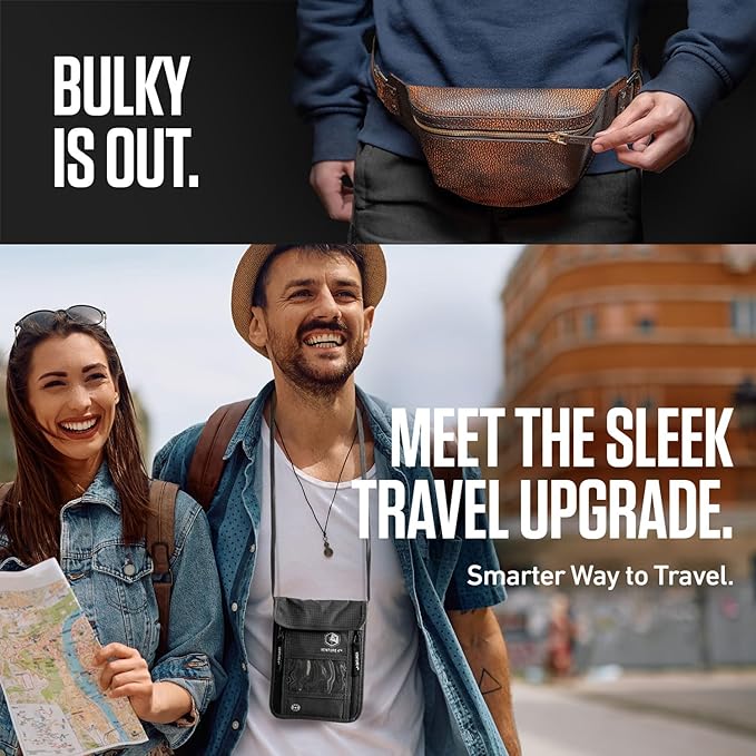 VENTURE 4TH Neck Wallet, RFID Blocking Passport Holder for Travel – Hidden Neck Pouch with 6 Compartments, Slim Lightweight Organizer with Adjustable Strap for Cash, Cards & Passport (Navy Blue)