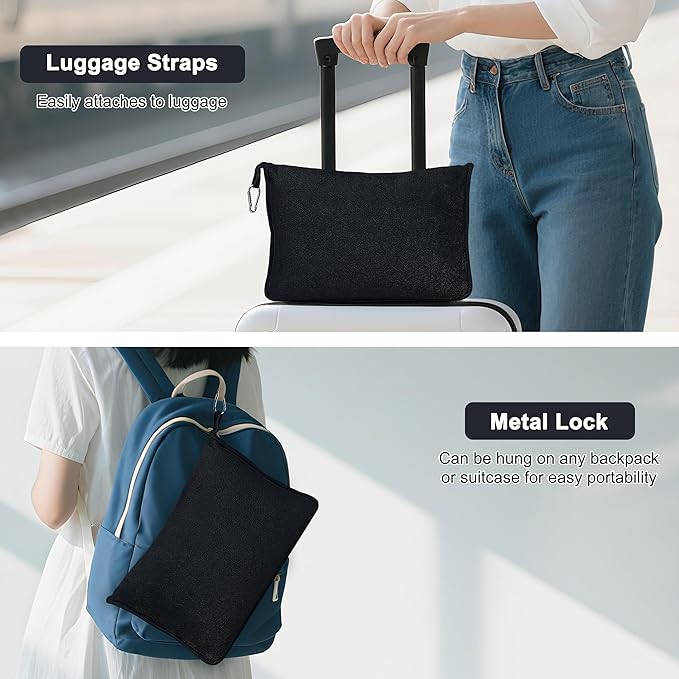 2-in-1 Convertible Travel Blanket & Pillow-Ultra Soft, Compact & Packable with Hand Luggage Sleeve and Backpack Clip for Flight & Car,Black