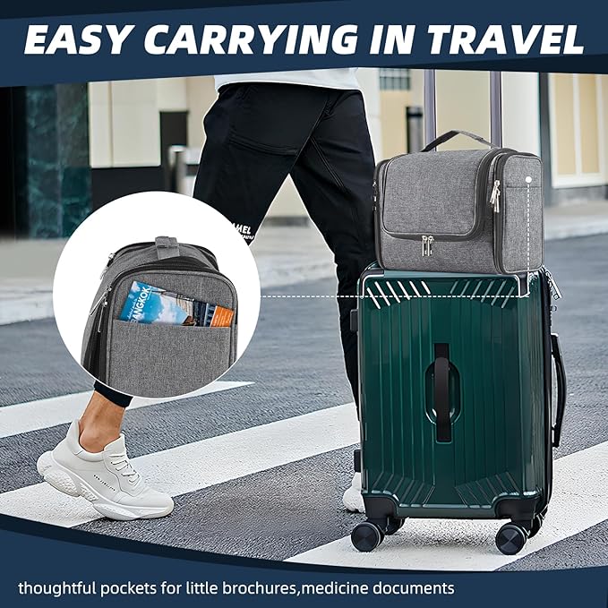 Buruis Large Toiletry Bag for Women and Men, Hanging Travel Bag for Makeup, Cosmetics, Shaving, Toiletries, Water-Resistant Dopp Kit for Gym, Camping, or Daily Use, Oxford Gray