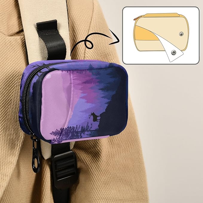 Purple Stag Mountains and Forest Travel Pill Organizer Case Box Container Weekly Portable Vitamin Medicine Holder Storage Bag with Zipper Removable