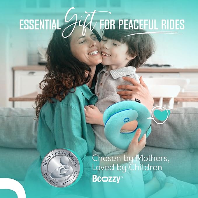 BCOZZY Kids Travel Neck Pillow (3-7 Y/O)- Patented Soft Toddler Pillow for Head & Chin Support in Car Seat, Airplane, and Road Trip Sleeping. Adjustable Size. Fully Washable. Carry Bag. Small, Hearts