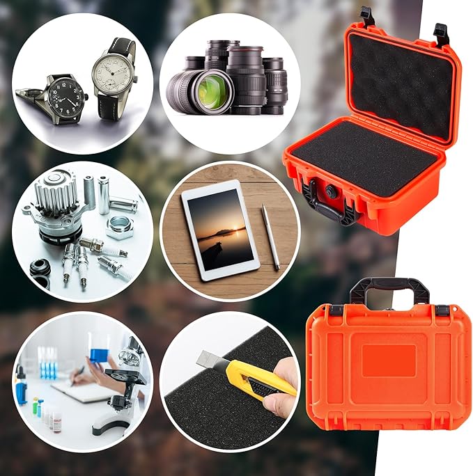 1 Pcs 22.4 x 16.1 x 10.2 Inch Waterproof Hard Case with DIY Customizable Foam Insert Portable Protective Case with Knife for Camera Drones Equipments Tools Test Instruments (Reddish Orange)