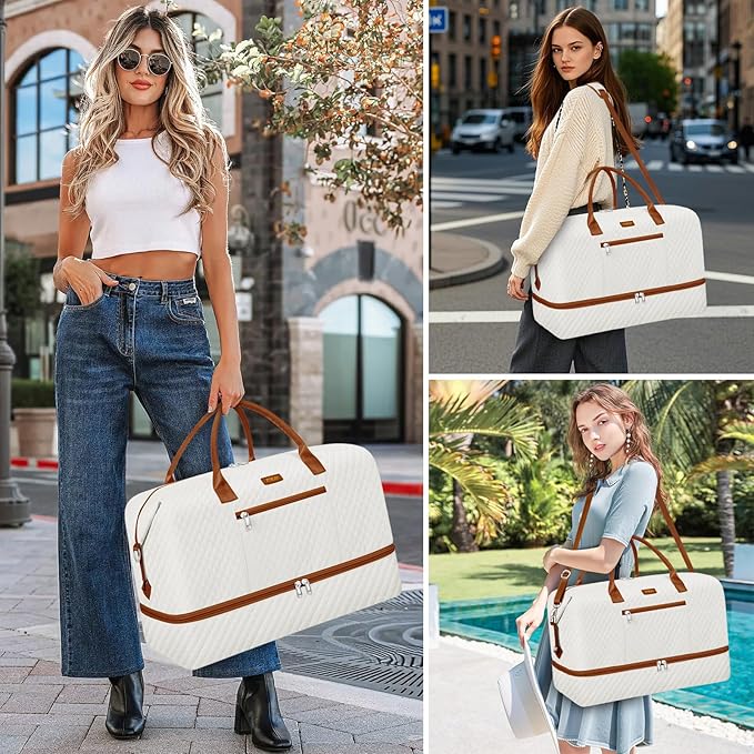 Weekender Bag for Women, Travel Duffel Bag Carry On Overnight Bag with Shoe Compartment Large Nylon Travel Weekend Tote Bag