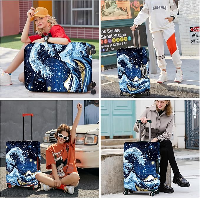 ANNA QUEEN Starry Ocean Wave Luggage Cover, Suitcase Protector with Artistic Van Gogh Style, Stretchable, Washable Travel Cover for 28-30 Inch Luggage