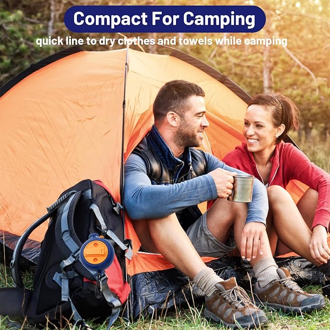 Portable Travel Clothesline Cord, Caudblor Adjustable 33ft Camping Clothes line, Laundry Drying Rope for Hotel Trip, Cruise, Outdoor/Indoor, with 12Pcs Stoppers, Windproof Clothespins