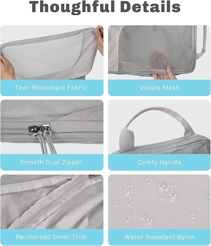 Hynes Eagle 6 Set/ 4 Set/ 2 Set Compression Packing Cubes Travel Essentials Lightweight Nylon Luggage Suitcase Organizer Bag Light Grey 4PCS