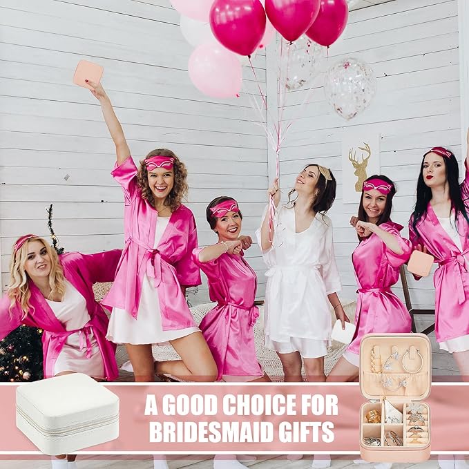 Taiyin 6 Pcs Travel Jewelry Case Box Bridesmaid Gifts Bulk Travel Jewelry Cases Boxes Small Jewels Organizers Mini Accessories Ornaments Storage for Women Girls Wedding Gifts (White,Pink)