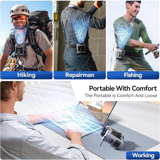 Aristide Waist Fan With Flashlight, Personal Portable USB Rechargeable Waist Clip - 10000mAh, 36hrs Wearable Cooler