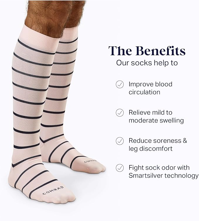Comrad Nylon Knee High Socks - 15-20mmHg Graduated Compression Socks - Soft & Breathable Support Unisex Socks