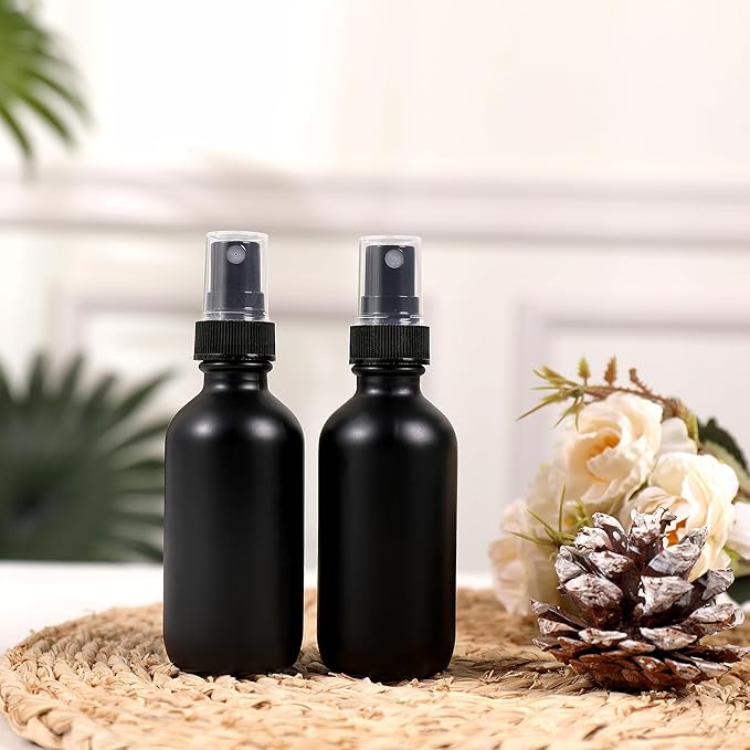 Frosted Black Glass Small Spray Bottle 2 oz 48 Packs,Fine Mist Sprayer Small Clear Bottles,Refillable Containers mini spray bottles for Cleaning Solutions and Skin Care (Frosted Black 48pcs)