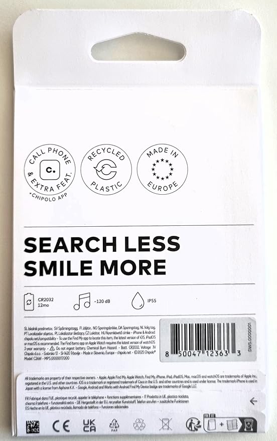 Chipolo POP Tracker Tag - Colorful, Compatible, Loud Bluetooth Tracker with Call Your Phone & Out of Range Alert, Works with Apple Find My or Google's Find My Device (White)