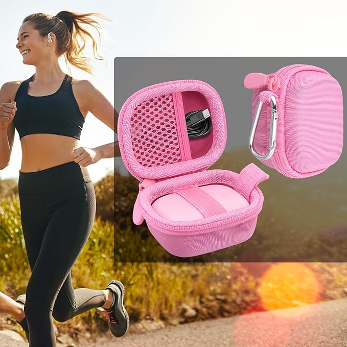co2CREA Hard Case for Beats Powerbeats Fit with Carabiner Clip, Shockproof Earbuds Storage Box – Protective Travel Cover for Wireless Noise Cancelling Earbuds (Pink Case)