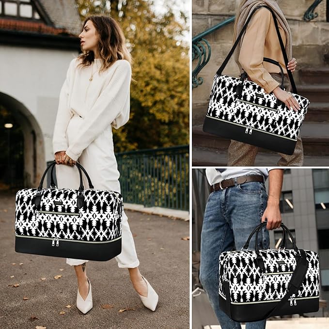 Weekender Bag for Women, Travel Duffel Bag Carry On Overnight Bag with Shoe Compartment Large Nylon Travel Weekend Tote Bag