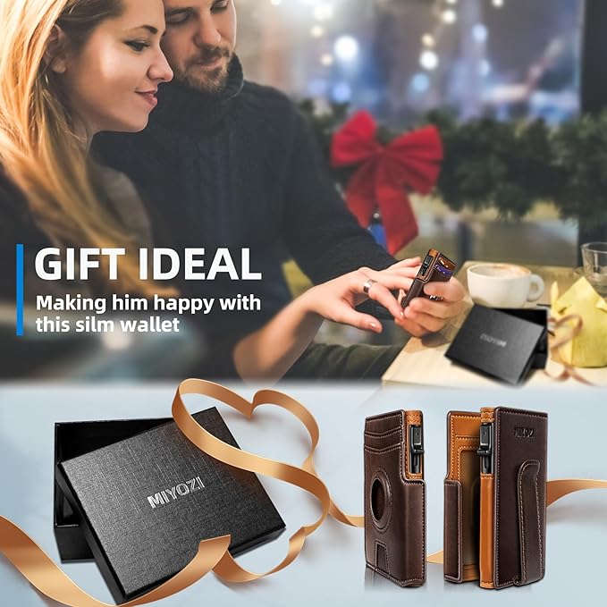 Airtag Wallet for Men,with Money Clip 10 Cards Metal Case Smart Slim Pop Up Credit Card Holder Flip with Magnetic Closure RFID Blocking wallet with Gift Box