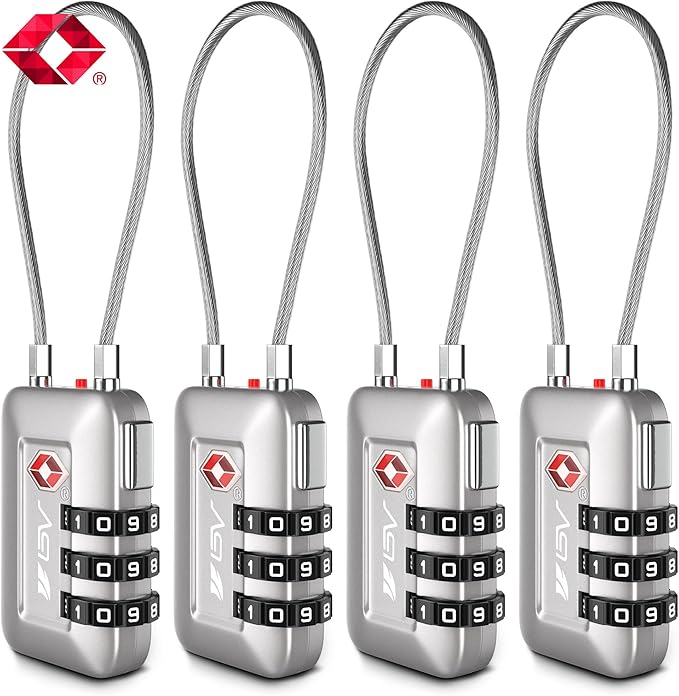 TSA Accepted Luggage Travel Lock, Set-Your-Own Combination Lock for School Gym Locker, Luggage Suitcase Baggage Locks, Filing Cabinets, Toolbox, Case (Silver, 4 Pack)