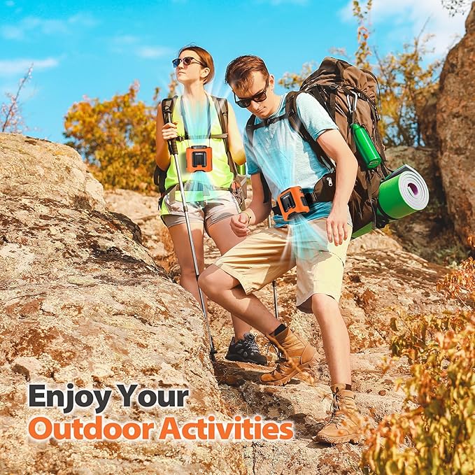 Portable Waist Fan - 14500mAh Rechargeable Battery, 67Hrs Cooling Belt Fan, 5 Powerful Speed & 360° Rotatable, Hands Free Clip On Waist With LED Light for Work Gift Camping Travel Outdoor