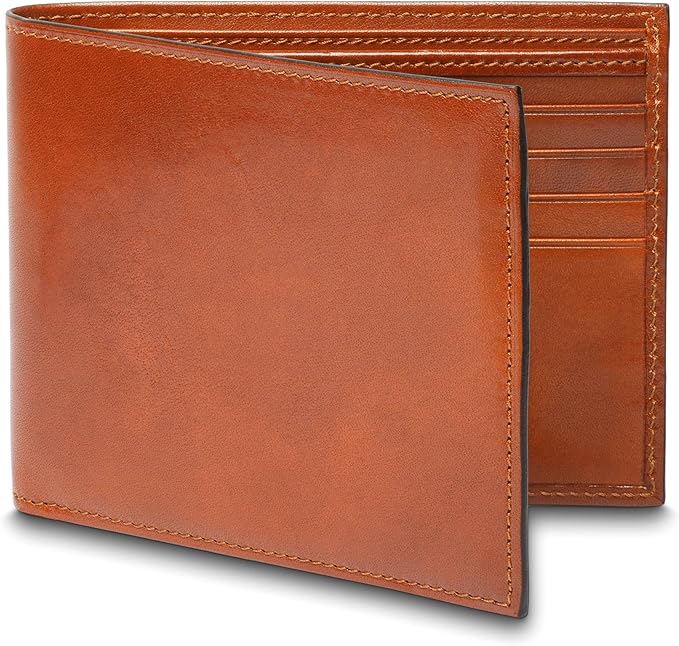 Bosca Men's Old Italian Leather Wallet RFID Blocking Modern Bifold Executive Design 8 Card Slots, Made in Italy - Amber Brown