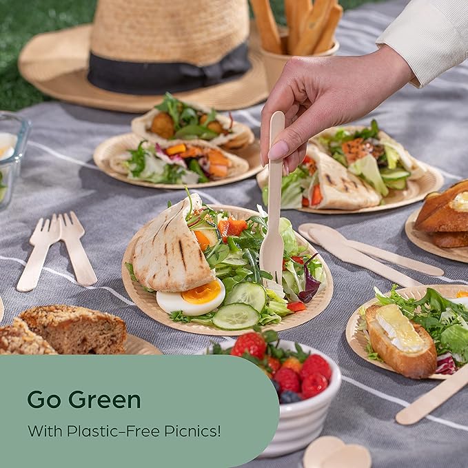 PURPLECLAY Wooden Disposable Cutlery Set, 360 PCS (120 Forks, 120 Spoons, 120 Knives) – Eco-Friendly Compostable Biodegradable Wooden Utensils, Plastic-Free Party Cutlery Set