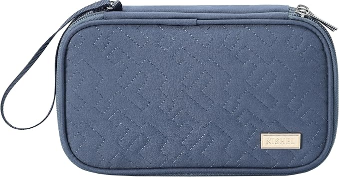 NISHEL Travel Cord Organizer Case, Double Layers Tech Electronic Bag, Essentials for Charger, Cable, Phone, Flash drive, Medium, Aegean-Blue