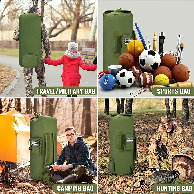 MOZETO 110L Extra Large Sea Bag, Military Duffle Bag with Backpack Straps Heavy Duty Army Duffle Bag for Camp, College Dorm or Laundry Bag