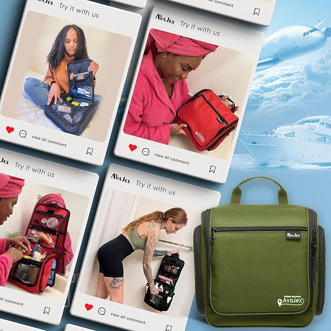 Travel Toiletry Bag for Men and Women - (10.6”x10.6”x3.2”) Large Hanging Toiletry Organizer - Waterproof Hygiene Bag with Metal XXL Swivel Hook, with Sturdy Zippers and 19 Compartments for Toiletries