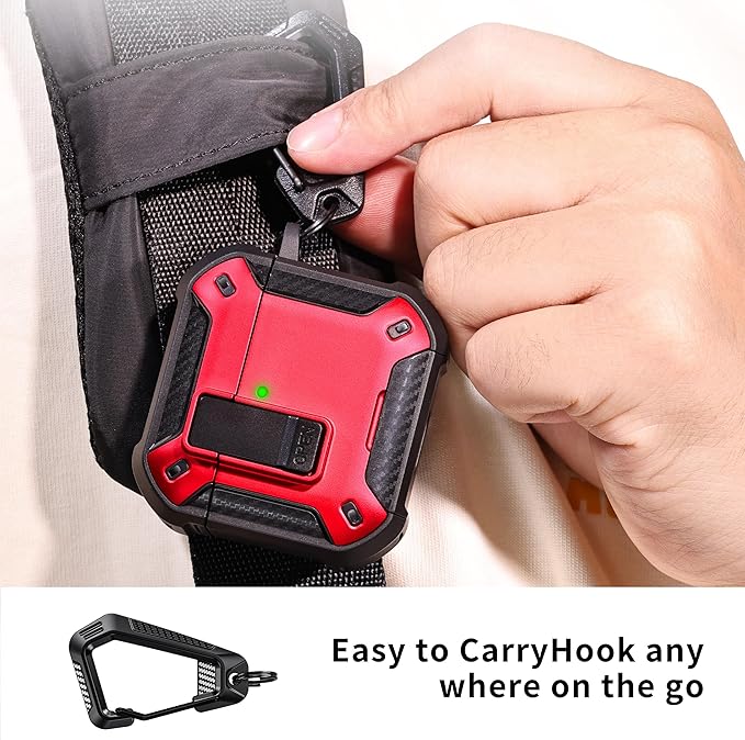 RFUNGUANGO Compatible AirPods 4th Generation Protective Case with Phone Holder and Compatible Back Magnetic Suction Function, Suitable for AirPods 4th Case-Red