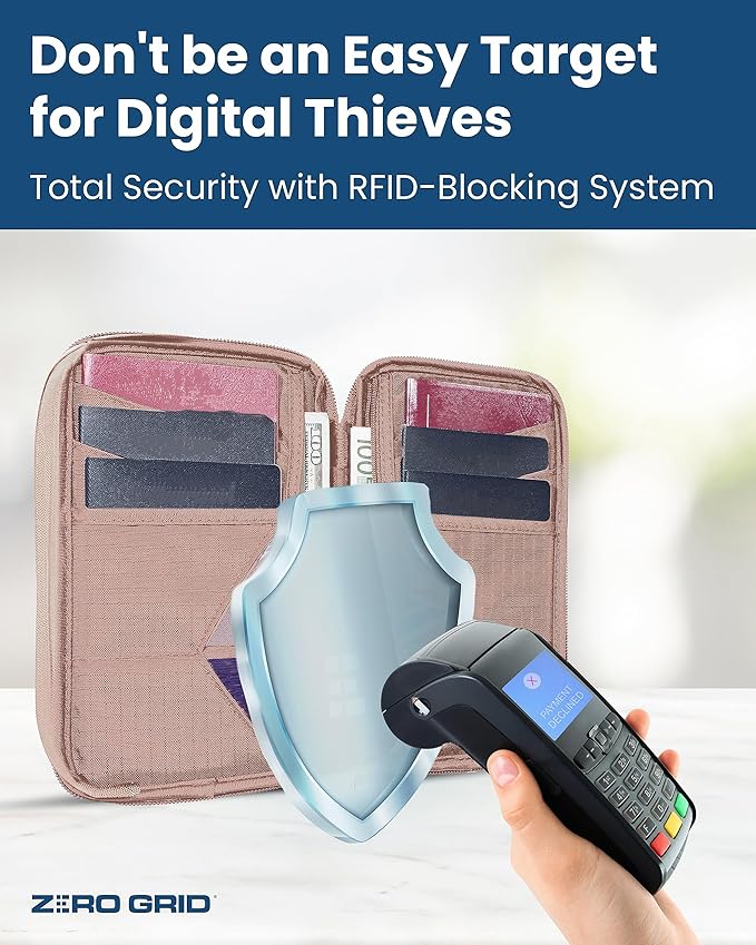 Passport Holder Family up to 6 Passports, Large Passport Wallet and Premium Travel Document Holder Organizer with RFID Anti-Theft Blocking - 7 Bonus RFID Blocking Sleeves - Rose