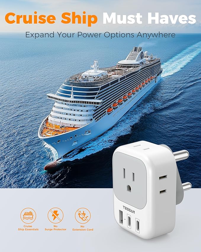 South Africa Plug Adapter 2 Pack, TESSAN Type M Adapter for South Africa with 4 Outlets 3 USB (2 USB-C), Type M Adaptor for US to Namibia Botswana India Nepal Mozambique Sri Lanka