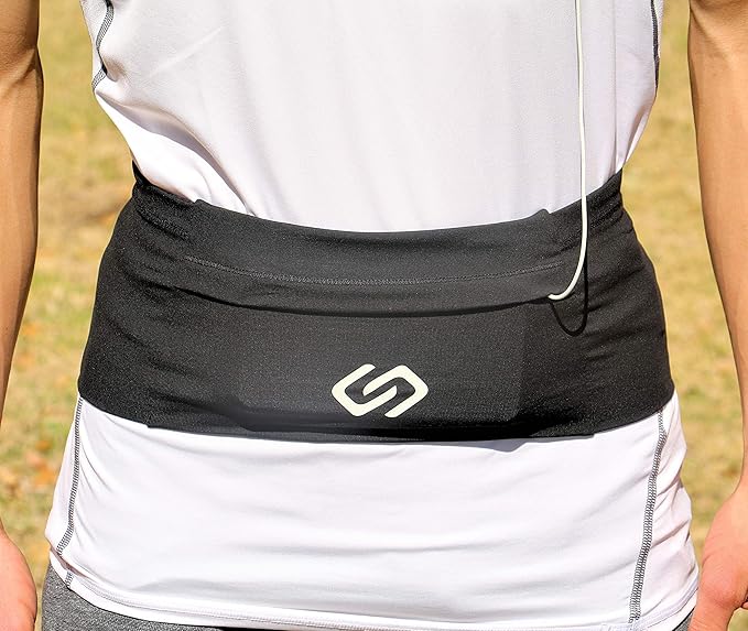 Sporteer VersaMod Running Belt, Workout Waist Pack, Travel Money and Passport Belt for Smartphones and Personal Items (Large, Black)