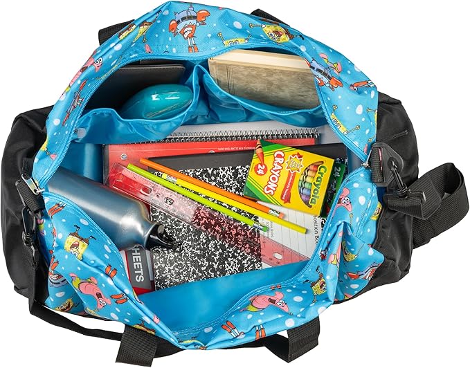 SpongeBob Duffle Bag, 16 inch Travel Sleepover Weekender Bag for Girls & Boys, Blue