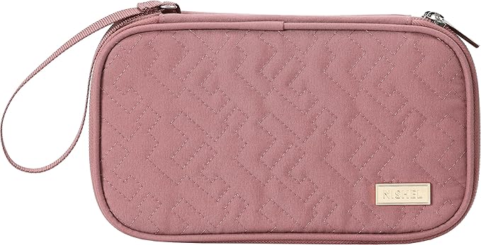 NISHEL Travel Cord Organizer Case, Double Layers Tech Electronic Case, Travel Essentials for Charger, Cable, Phone, Flash drive, Medium, Rose-wood Pink