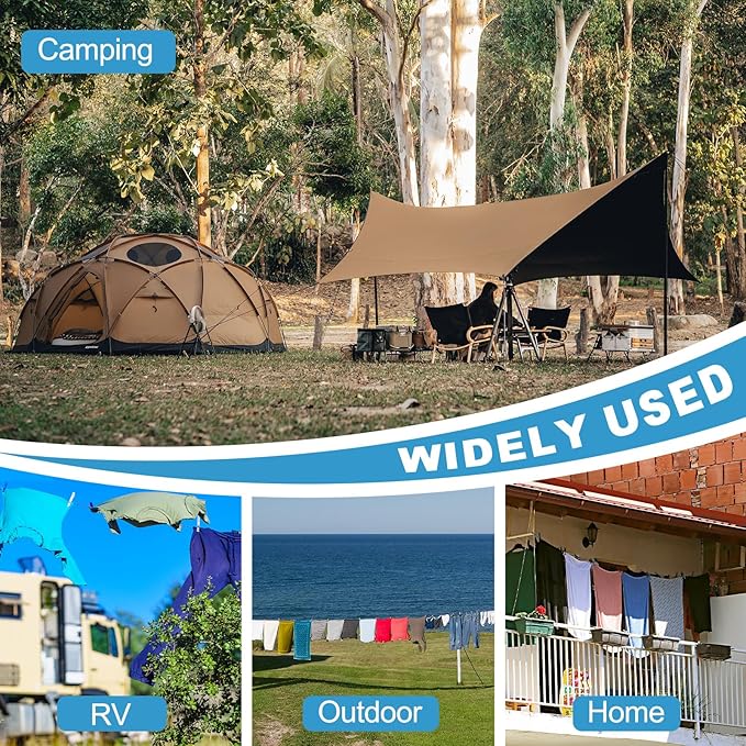 uxcell 2 Pcs Portable Travel Clothesline, 26.2ft Clothes Line Outdoors Travel Hanger Foldable Clothesline Rope with Hooks for Camping Hotel Backyard Home Cruise Ship, Beige