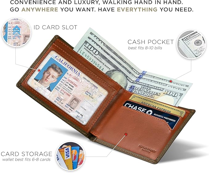 SERMAN BRANDS Mens Slim Bifold Wallet RFID Blocking Minimalist Front Pocket Wallets for Men - Thin & Stylish