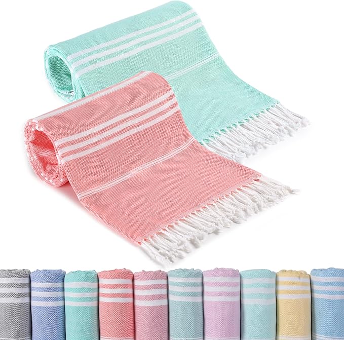 Antfuny 2 Packs Turkish Beach Towels Vacation Essentials Quick Dry Sand Free Oversized Bath Pool Swim Towel Extra Large XL Big Blanket Adult Travel Cruise Accessories Must Haves Clearance Stuff