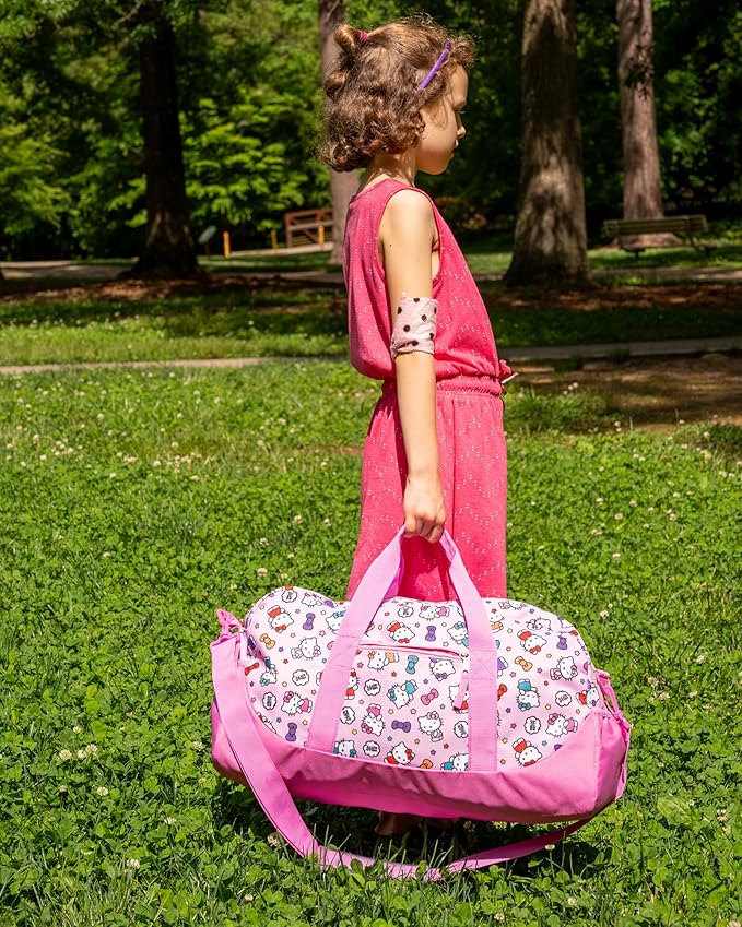 Hello Kitty Duffle Bag, 16” Travel Sleepover Bag for Girls, Weekender Bag, Pink Dance Bag