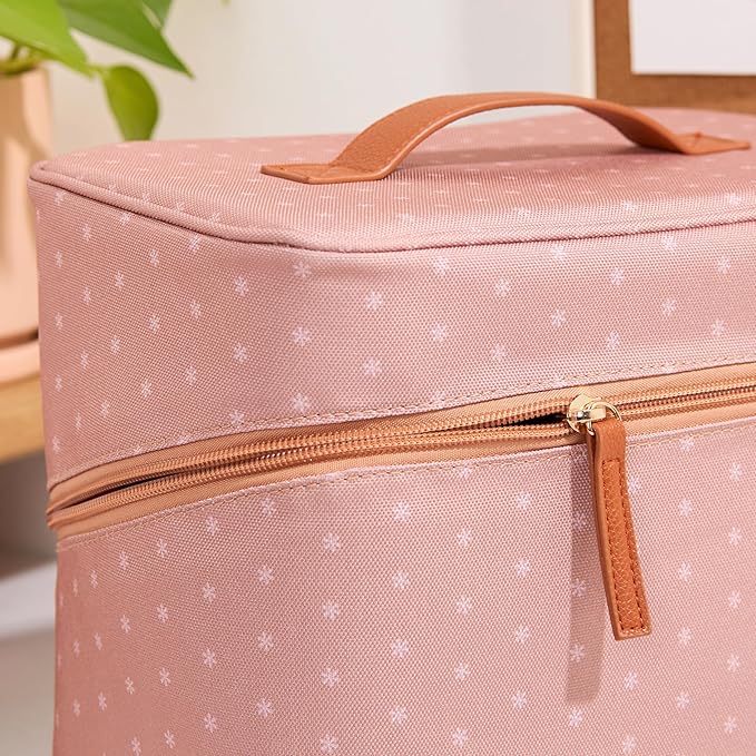 Erin Condren Medium Organizer Case, Multi-Purpose Travel Case with Stylish Terracotta Asterisk Design, Removable Dividers and Sturdy Vegan Leather Handle, Carry Toiletries, Makeup, Jewelry and More