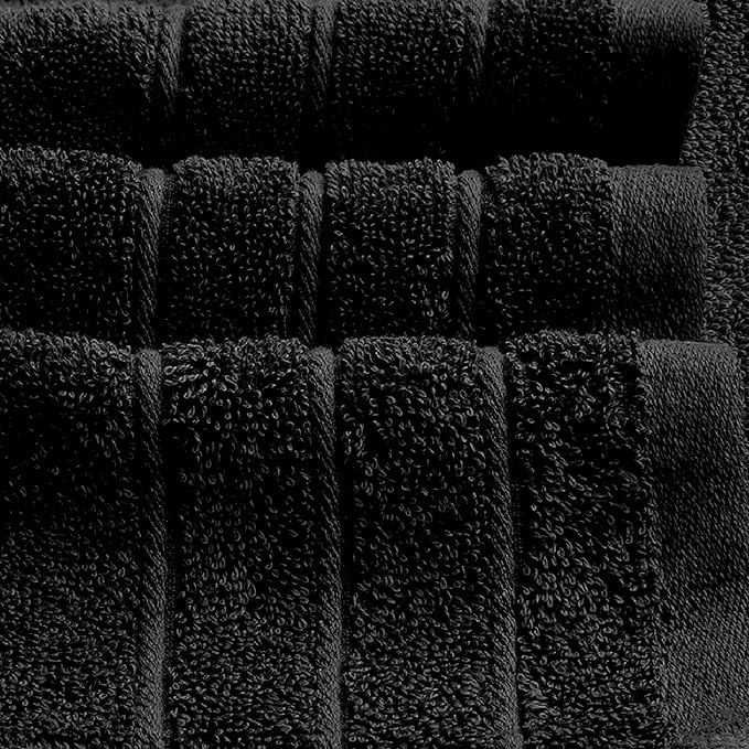 Tens Towels Pack of 8 Towels Set, 2 Extra Large Bath, 2 Hand, 4 Washcloths, 100% Cotton, Lighter Weight, Quicker to Dry, Super Absorbent, Perfect for Bathroom, Black