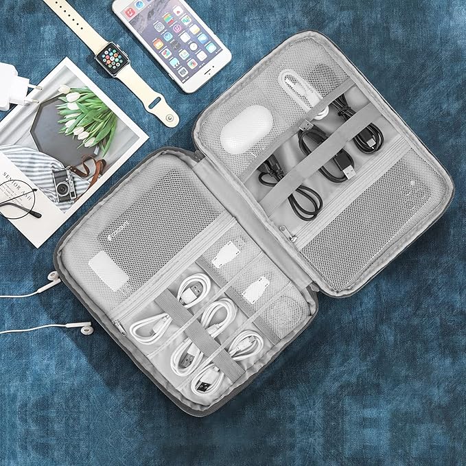 Electronic Organizer Travel Universal Cable Organizer Electronics Accessories Bag for Cable, Charger, Phone, USB, SD Card,1Pack