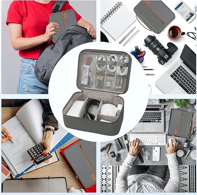 Electronics Organizer,Travel Cord Organizer Pouch, Portable Cable Organizer Bags, Waterproof Electronic Accessories Storage Case for Cables, Cords, Charger, Phone (Double Layer-Gray)