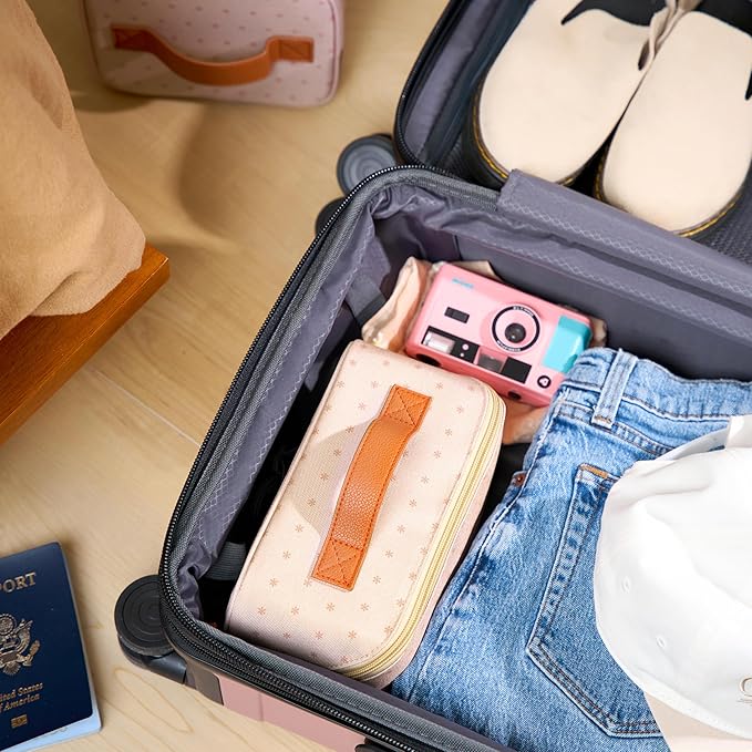 Erin Condren Small Organizer Case, Multi-Purpose Travel Case with Stylish Almond Asterisk Design and Sturdy Vegan Leather Handle, Carry Toiletries, Makeup, Jewelry or Essentials