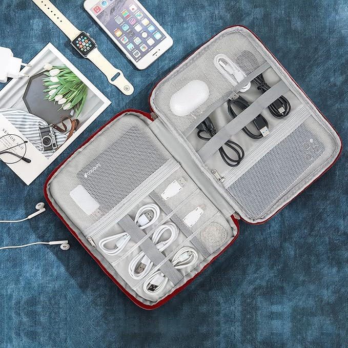 Electronic Organizer Travel Universal Cable Organizer Electronics Accessories Bag for Cable, Charger, Phone, USB, SD Card,1Pack