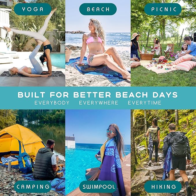 2 Packs Sand Proof Microfiber Beach Towels Adult –Quick Fast Dry Beach Oversized Accessories for Travel Swim Pool Yoga Camping Blanket Essentials Lightweight Must Haves Items Women Gifts Mandala Scale