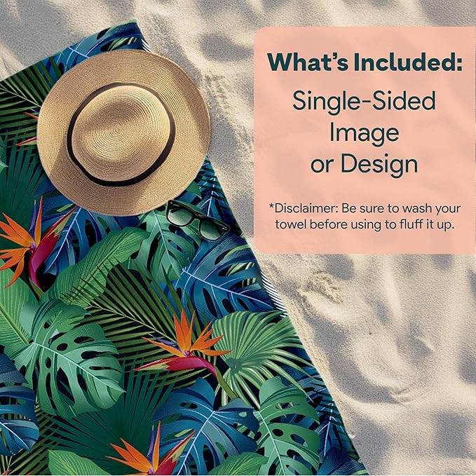 Ships Next Day - Personalized Beach Towel for Kids & Adults - Printed in USA - Custom Towels with Picture and Text - Quick Dry Pool Towels - Cotton/Poly Blend - 30" x 60" - Tropical Hawaiian