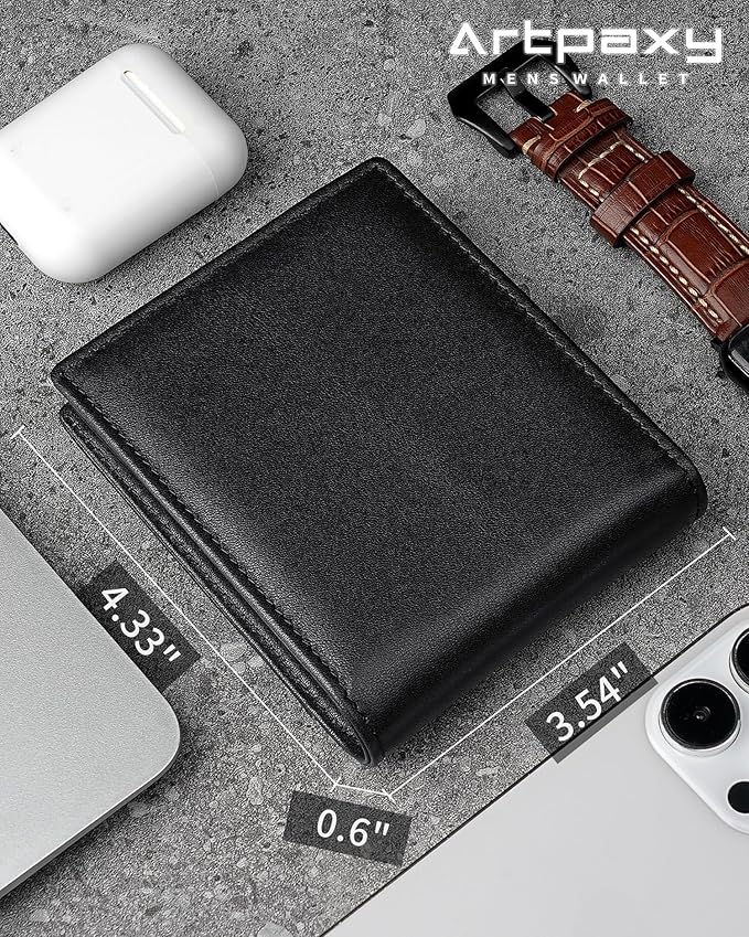 Mens Wallet Genuine Leather Bifold RFID Blocking Wallet for Men with 1 ID Window 13 Card Holders 2 cash pockets 1 Gift Box