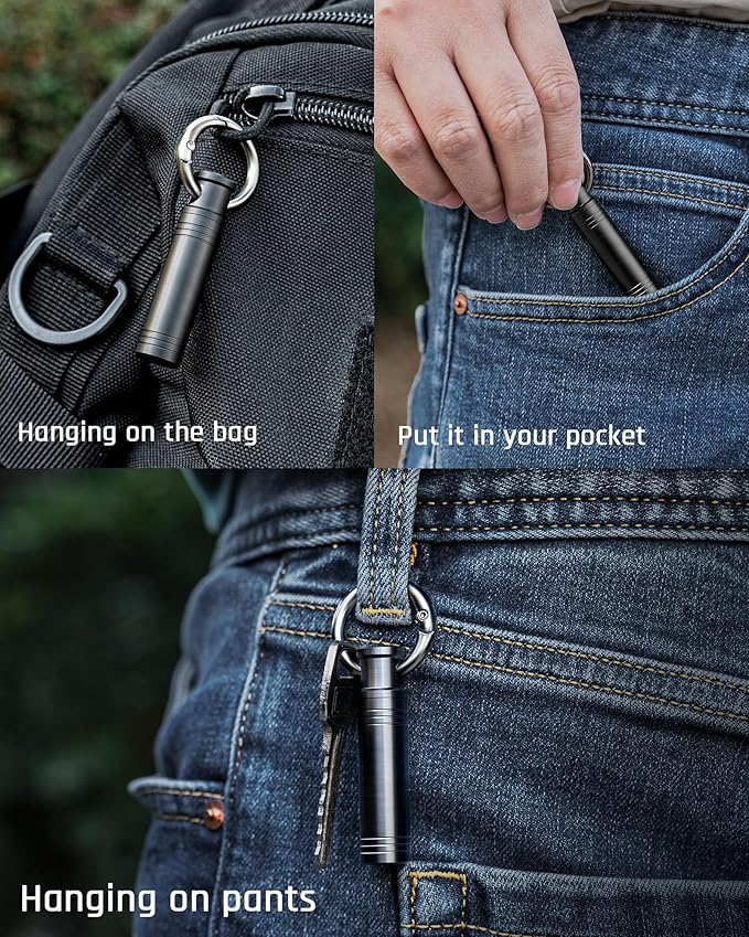 TISUR Small Keychain Pill Holder ,Titanium Metal Travel Pill Case Portable Pill Organizer Container for Purse Waterproof EDC Medicine Bottle C34 (1PC Tiny Pill Case-Black)