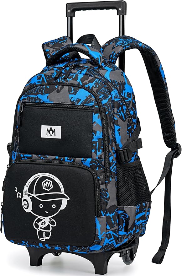 Bluboon Rolling Backpack with Wheels Kids Backpack for Boys Teens Wheeled Bookbag Kids Luggage Travel Hiking